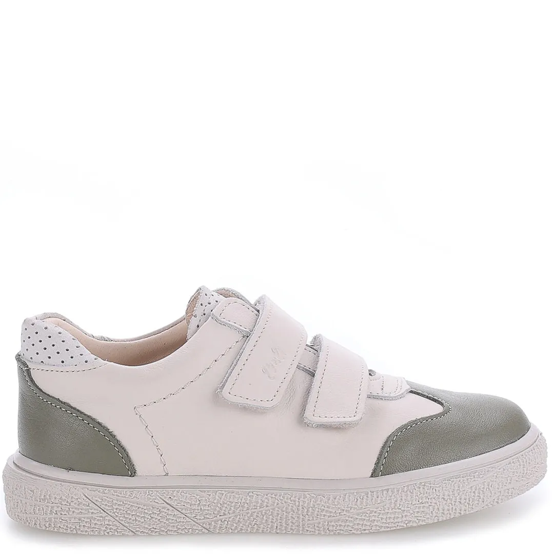 (2708D-28) Low Velcro sneakers Cream - khaki