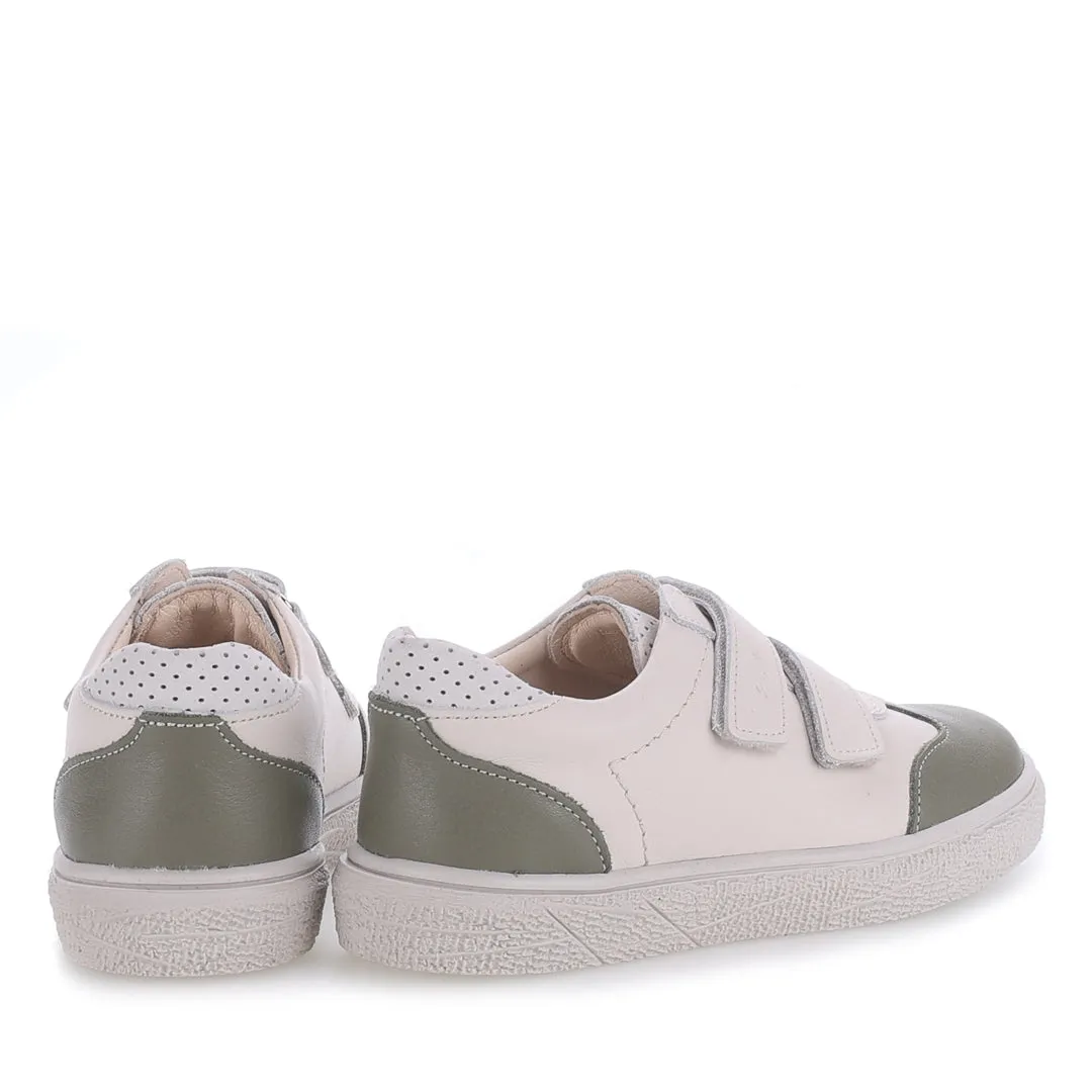 (2708D-28) Low Velcro sneakers Cream - khaki