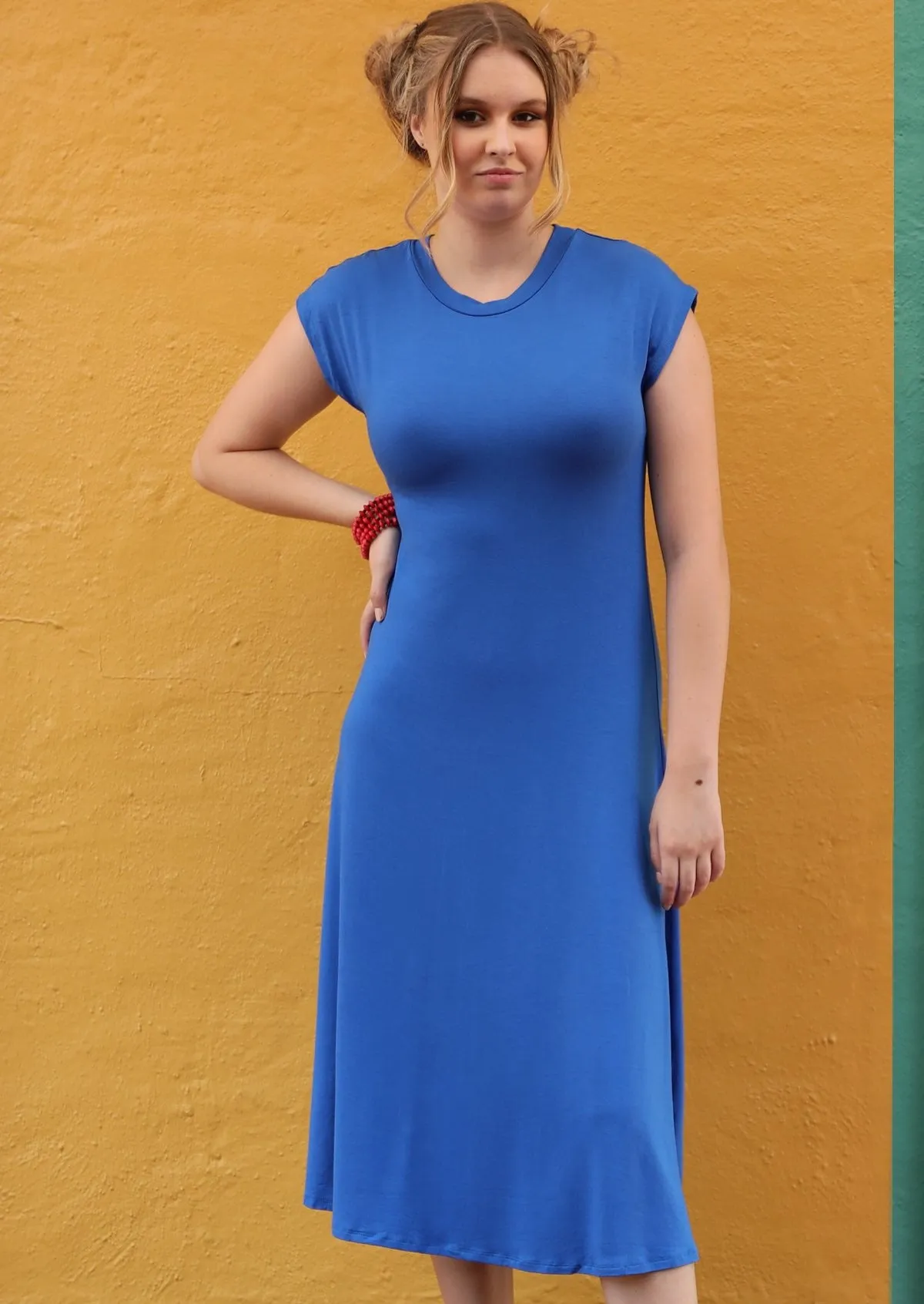 A-line Stretch Rayon Dress Electric Blue