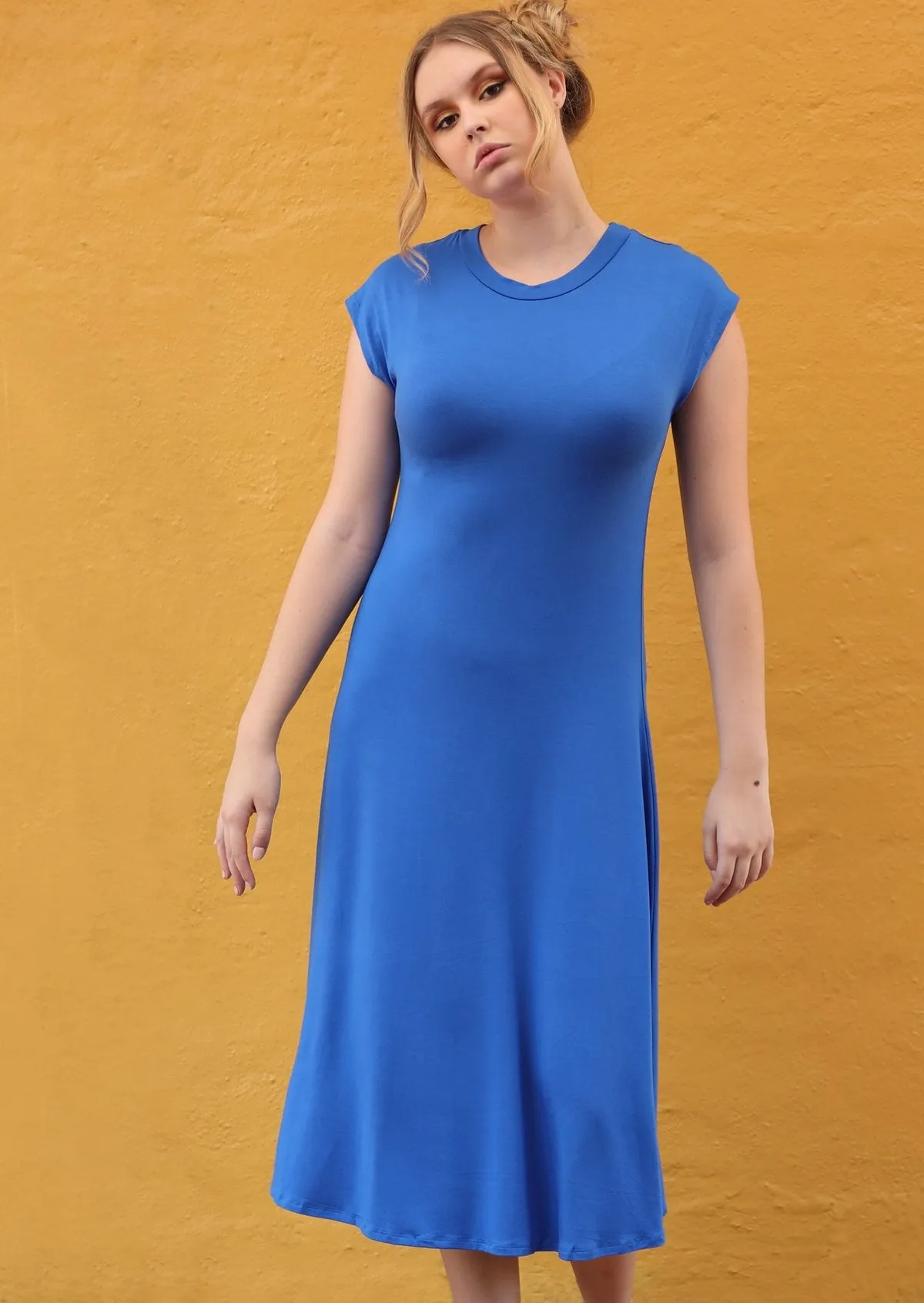 A-line Stretch Rayon Dress Electric Blue