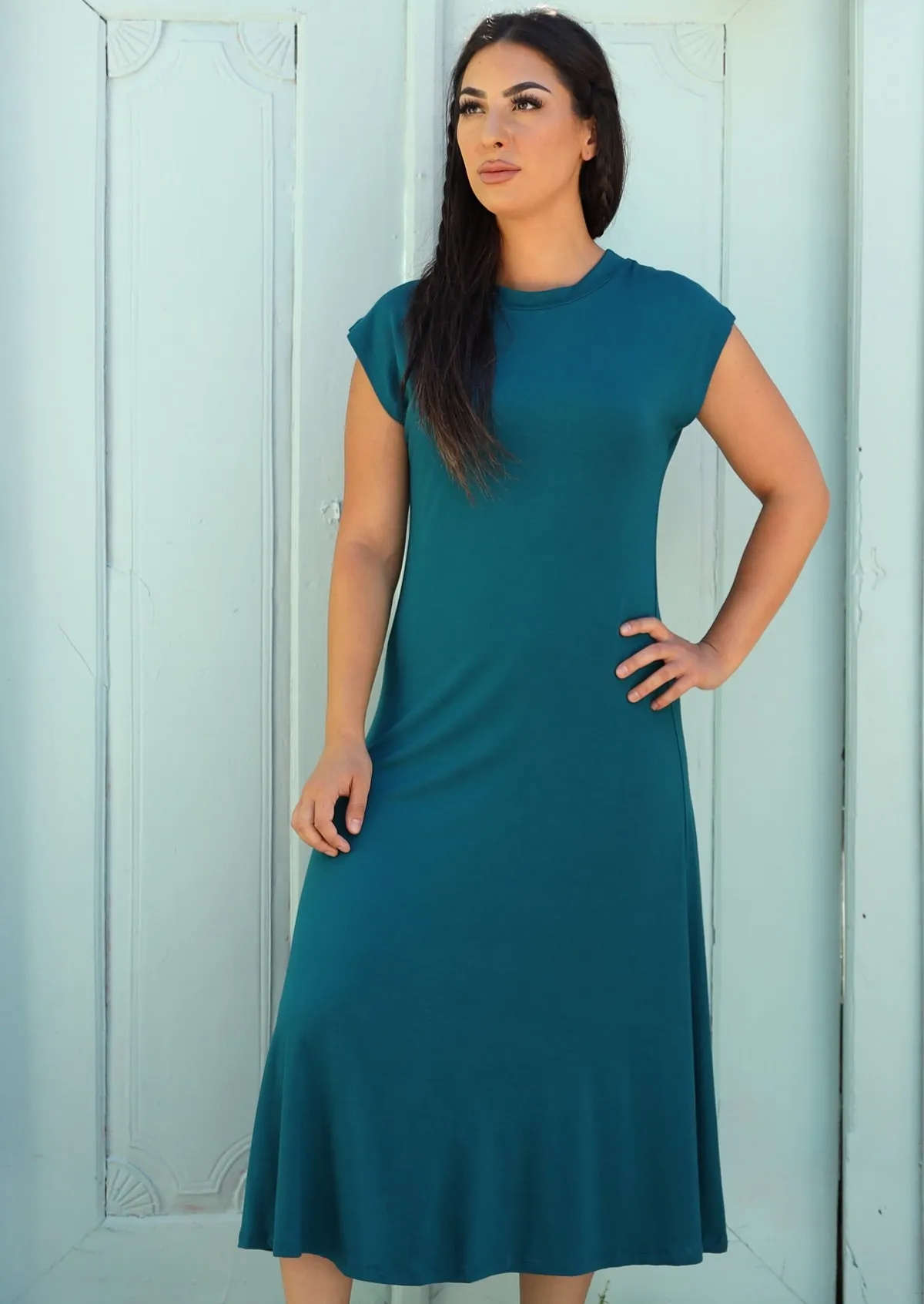 A-line Stretch Rayon Dress Teal