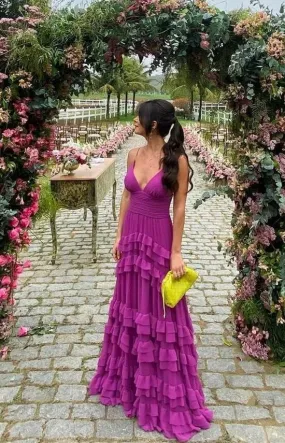 A Line V Neck Purple Graduation Party Dresses, Prom Dresses For Teens Y1471