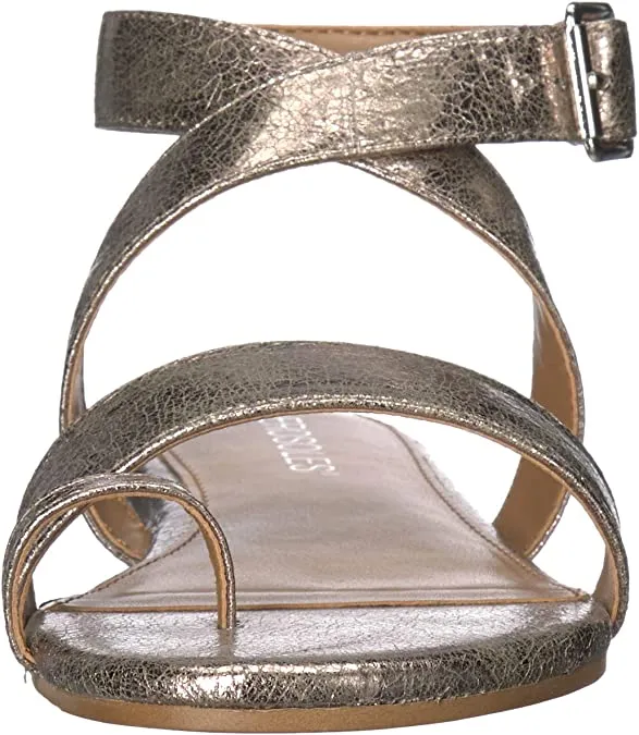 Aerosoles Women's Shortener Flats Ankle Strap Open Toe Sandal SILVER MULTI