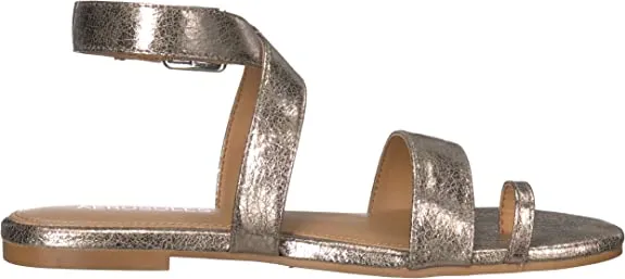 Aerosoles Women's Shortener Flats Ankle Strap Open Toe Sandal SILVER MULTI