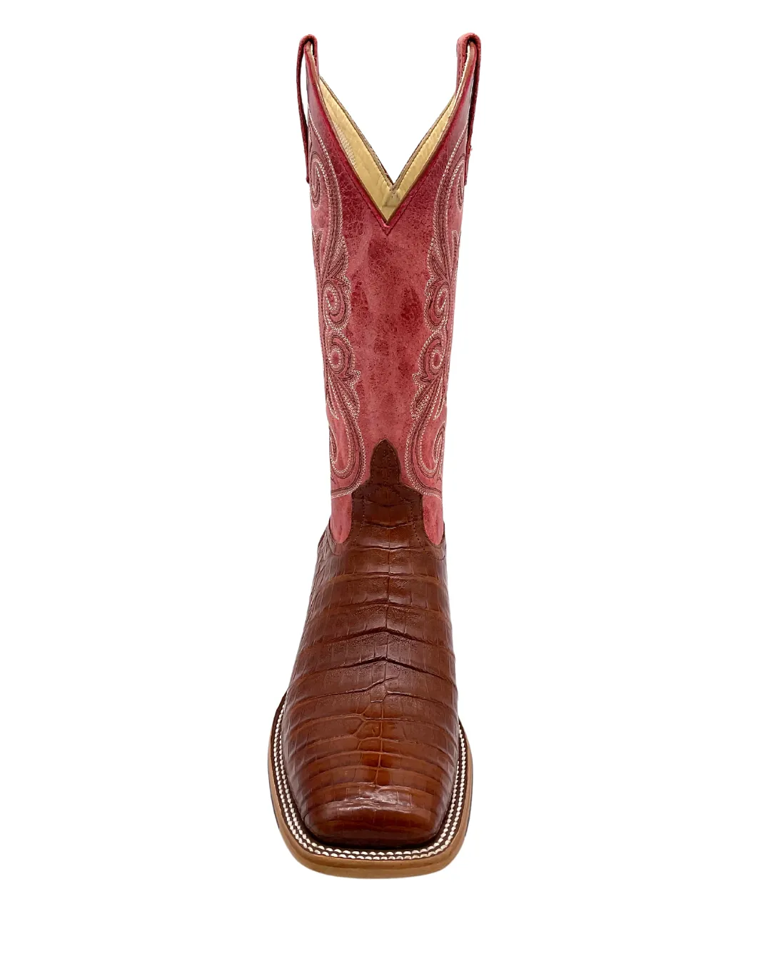 'Anderson Bean' Men's 13" HorsePower Top Hand Western Square Toe - Brandy Caiman Belly / Red Sinsation