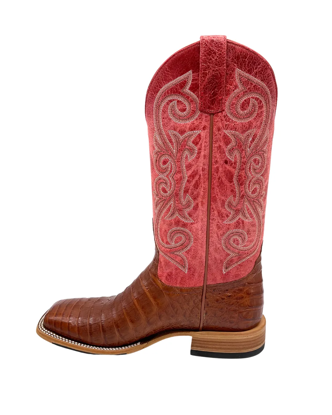 'Anderson Bean' Men's 13" HorsePower Top Hand Western Square Toe - Brandy Caiman Belly / Red Sinsation