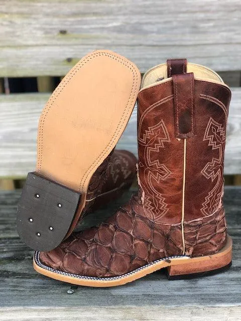 Anderson Bean Men's Brown Big Bass & Burnt Orange Explosion Square Toe Cowboy Boots 323443