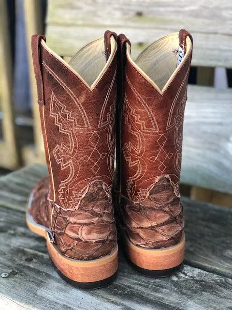 Anderson Bean Men's Brown Big Bass & Burnt Orange Explosion Square Toe Cowboy Boots 323443