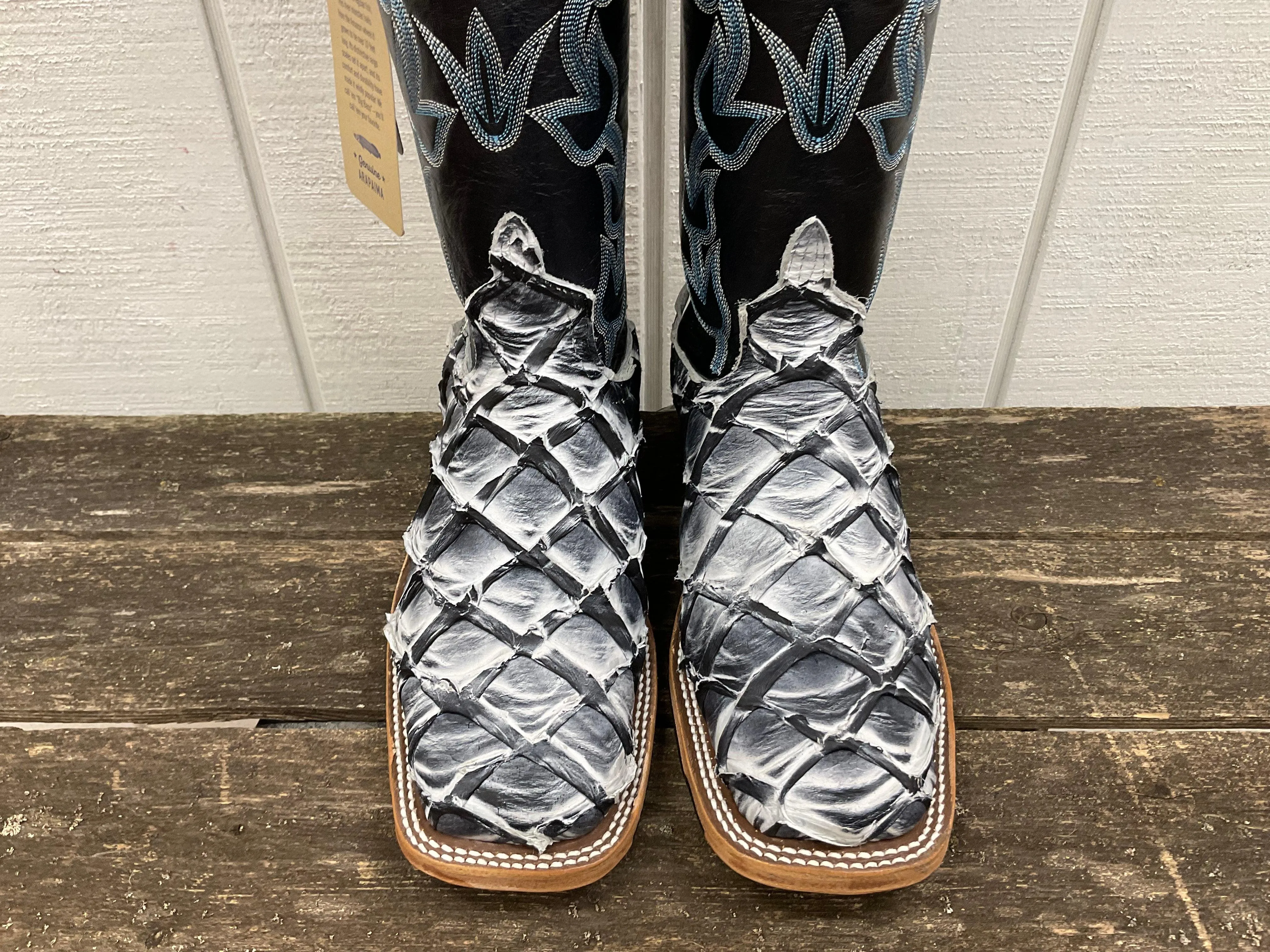 Anderson Bean Women's Ivory Eclipse Big Bass (Arapaima) & Carbon Blue Milan Cowgirl Boots 336977