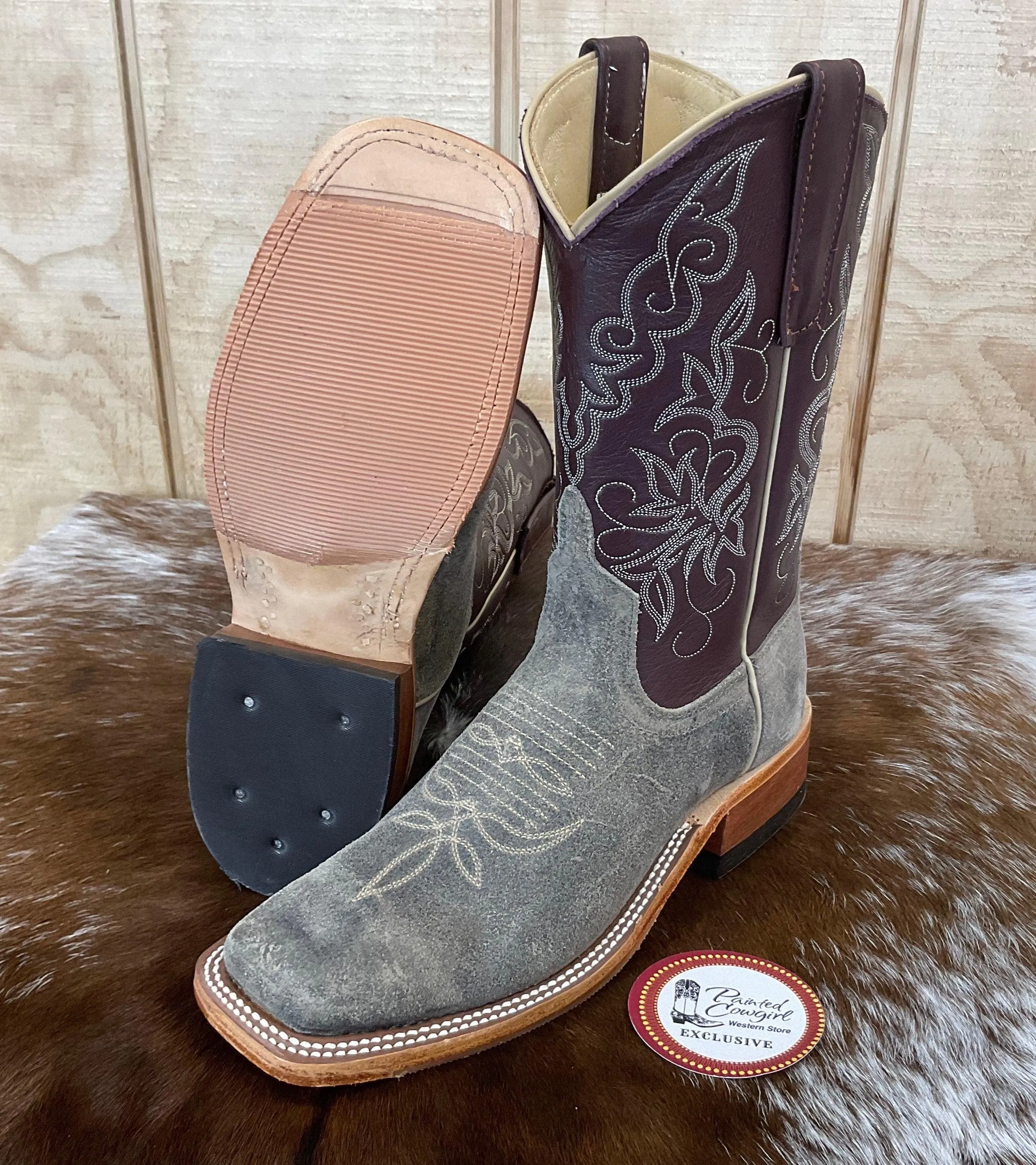 Anderson Bean Women’s Stone Waxy Kudu & Vienna Luscious Deerskin Square Toe Cowgirl Boots 333581