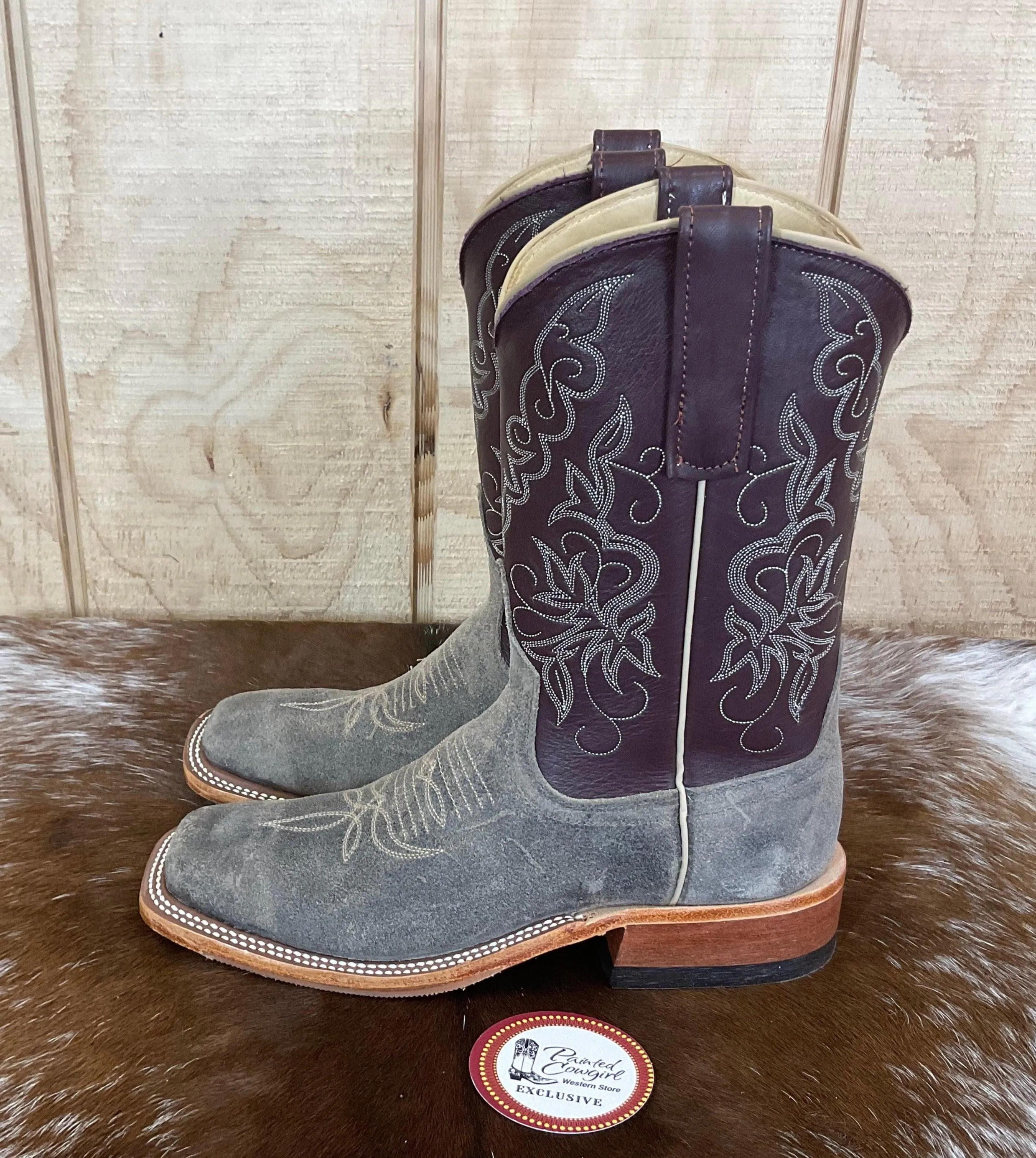 Anderson Bean Women’s Stone Waxy Kudu & Vienna Luscious Deerskin Square Toe Cowgirl Boots 333581