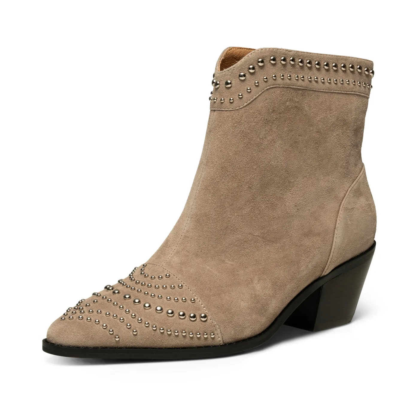 Annika western stud ruskind - TAUPE