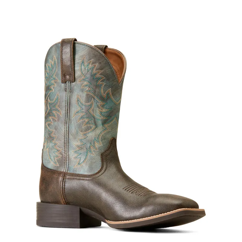 'Ariat' Men's 11" Sport Latigo Western Square Toe - Chocolate Brown / Stone Blue