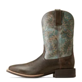 'Ariat' Men's 11" Sport Latigo Western Square Toe - Chocolate Brown / Stone Blue