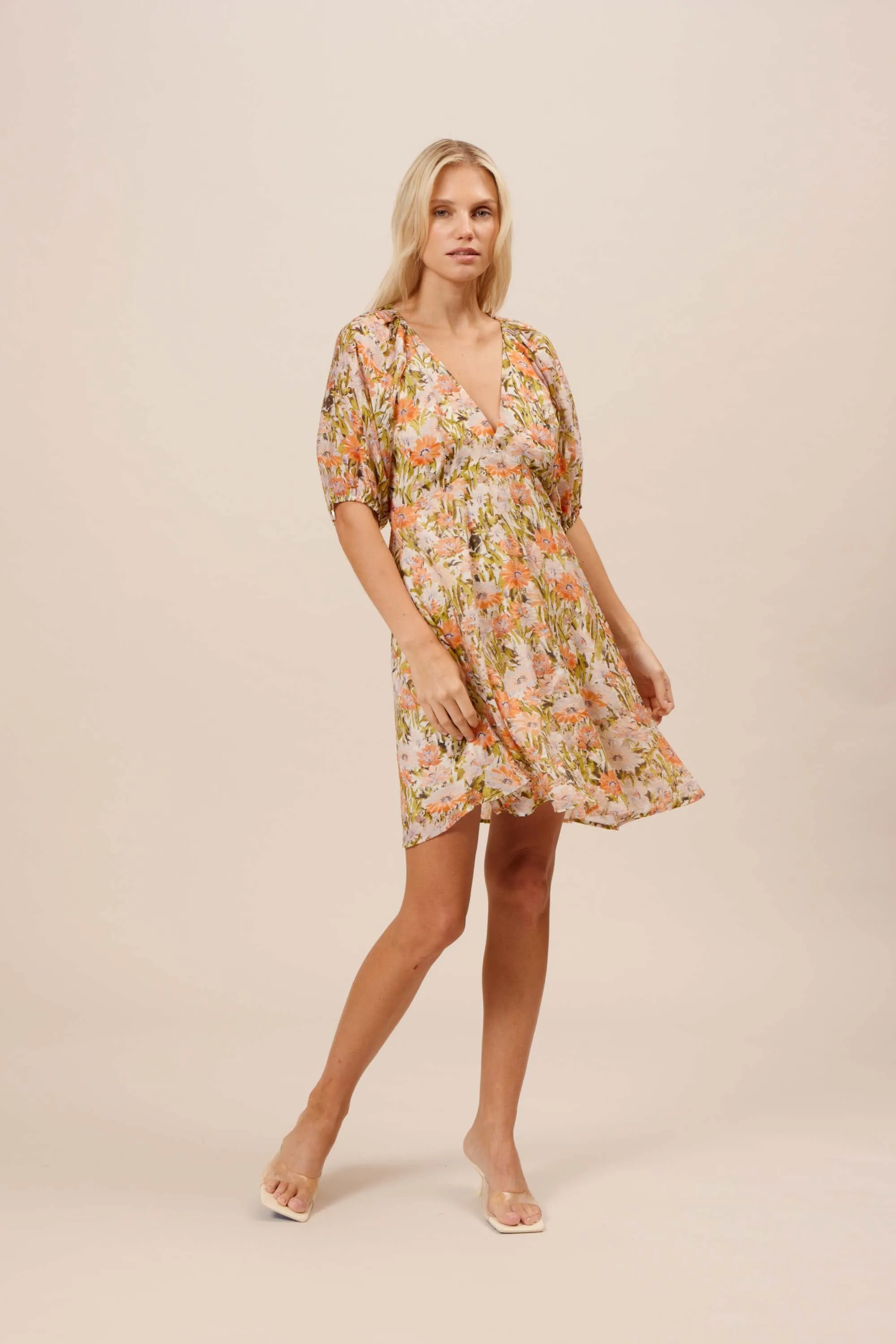 Azalea Mini Dress in orange floral by Lucy Paris