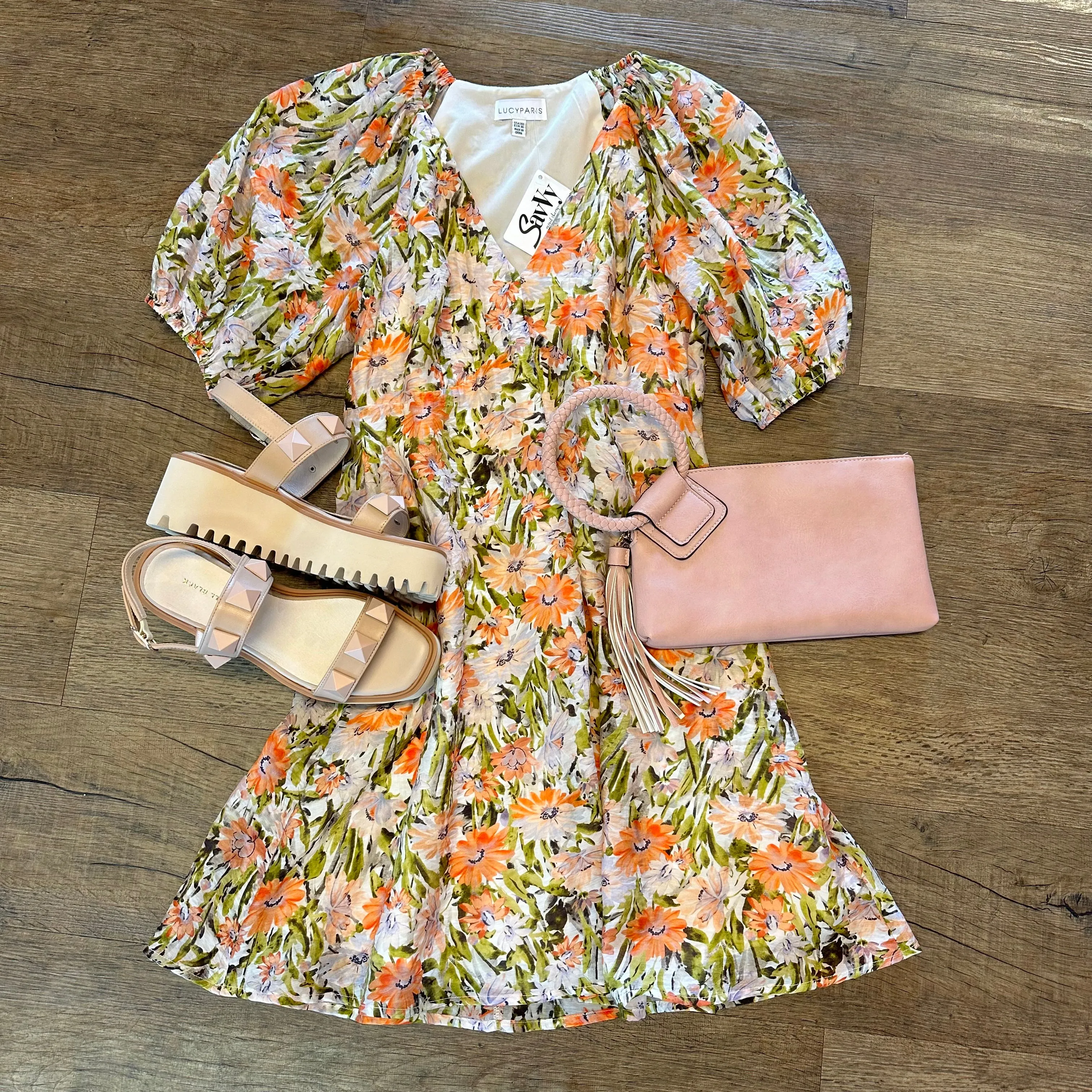 Azalea Mini Dress in orange floral by Lucy Paris