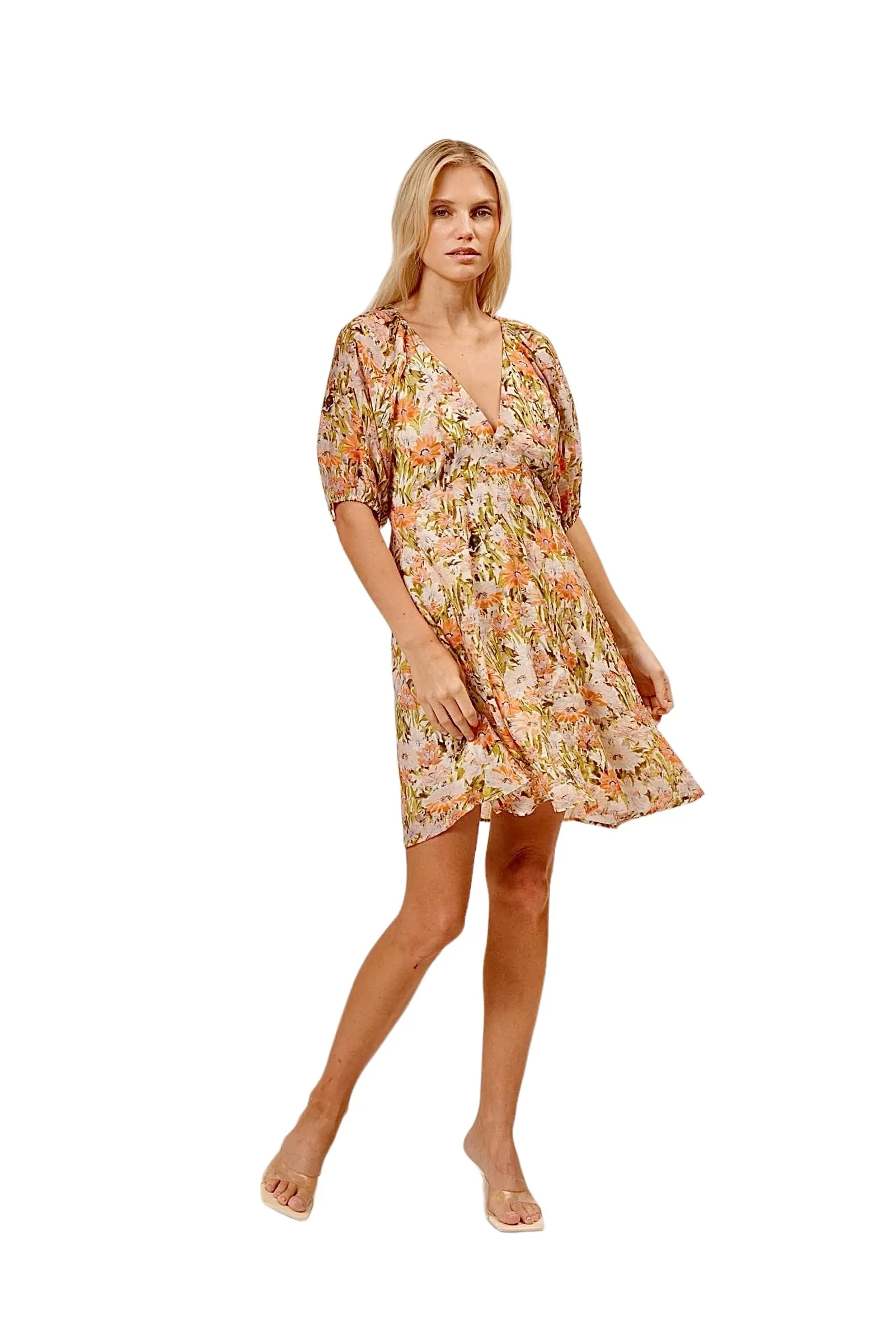 Azalea Mini Dress in orange floral by Lucy Paris