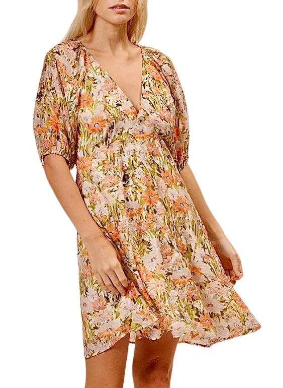 Azalea Mini Dress in orange floral by Lucy Paris