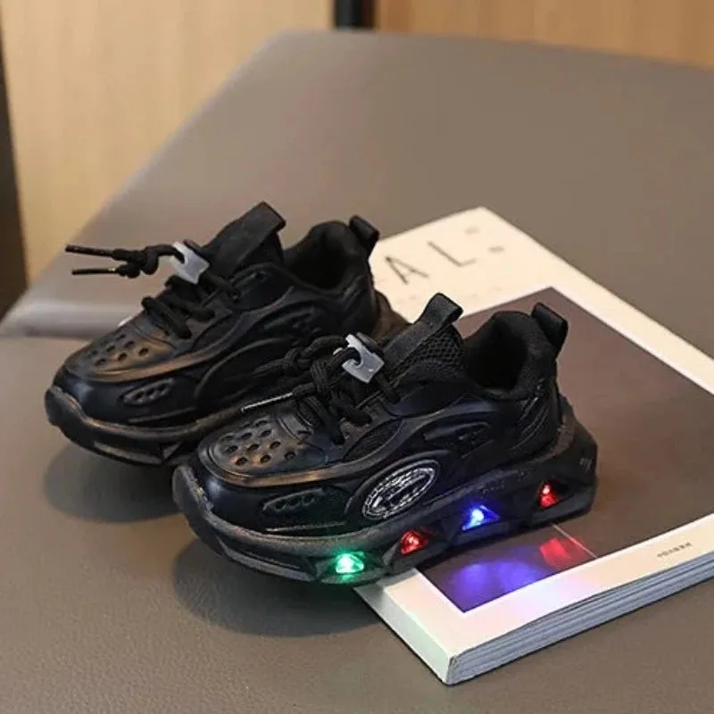 Baby Boy LED Luminous Black Size 21-30 Sneakers