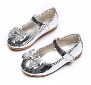 Baby Girl Shoes with Glitter Bows Patent Leather Mary Jane