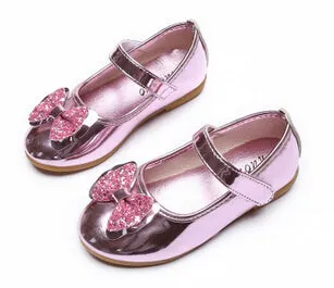 Baby Girl Shoes with Glitter Bows Patent Leather Mary Jane