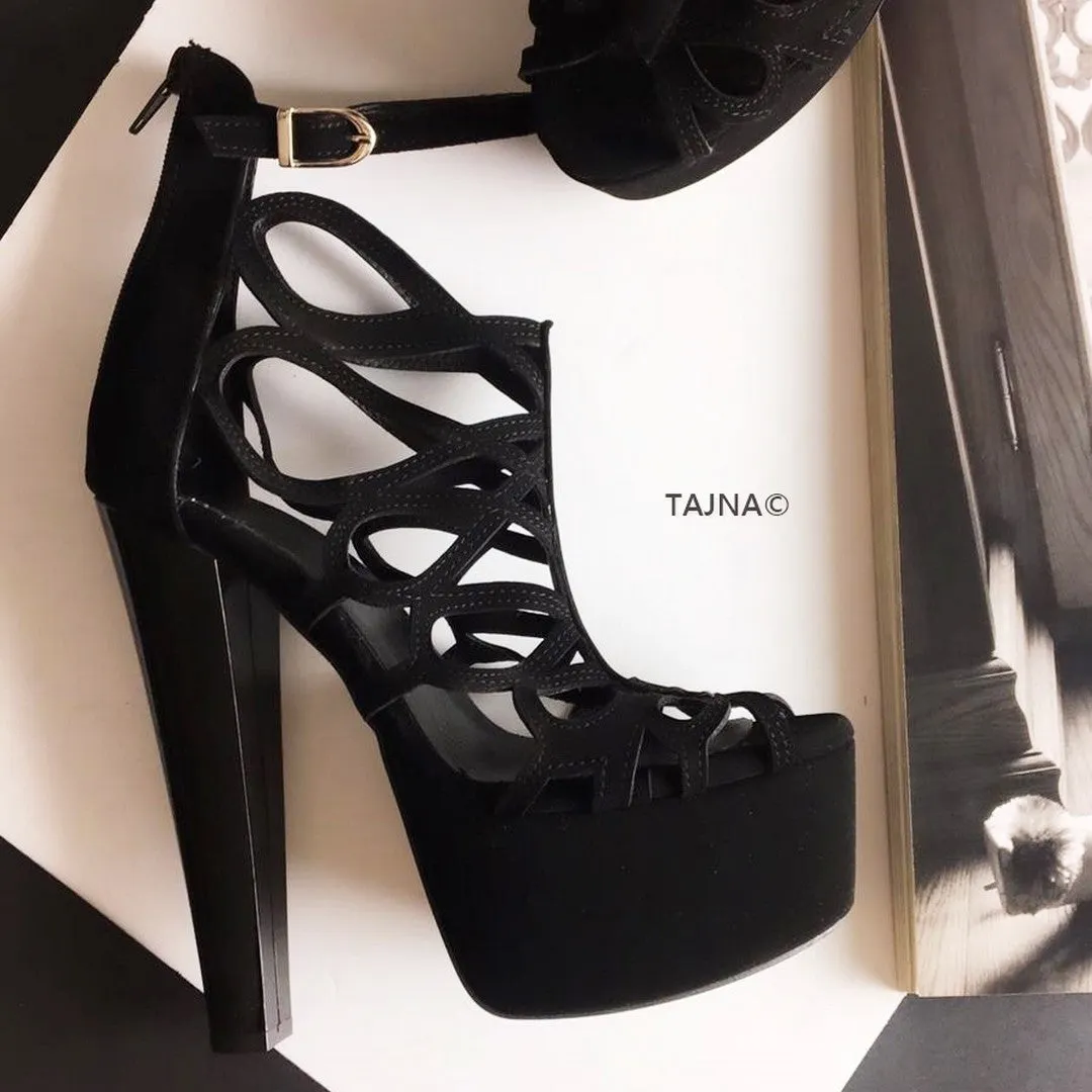 Black Laser Cage Platform Heels