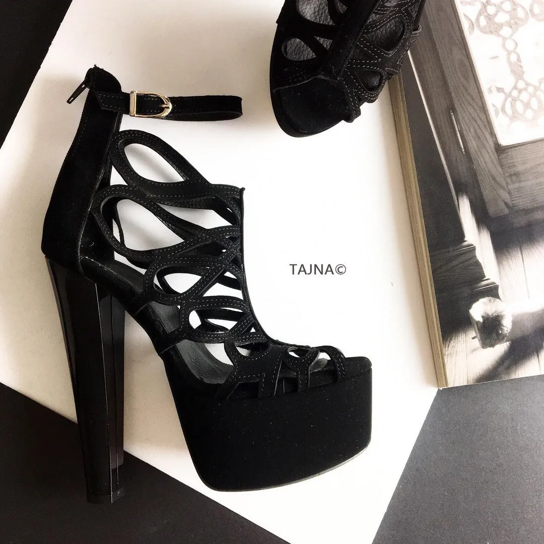 Black Laser Cage Platform Heels