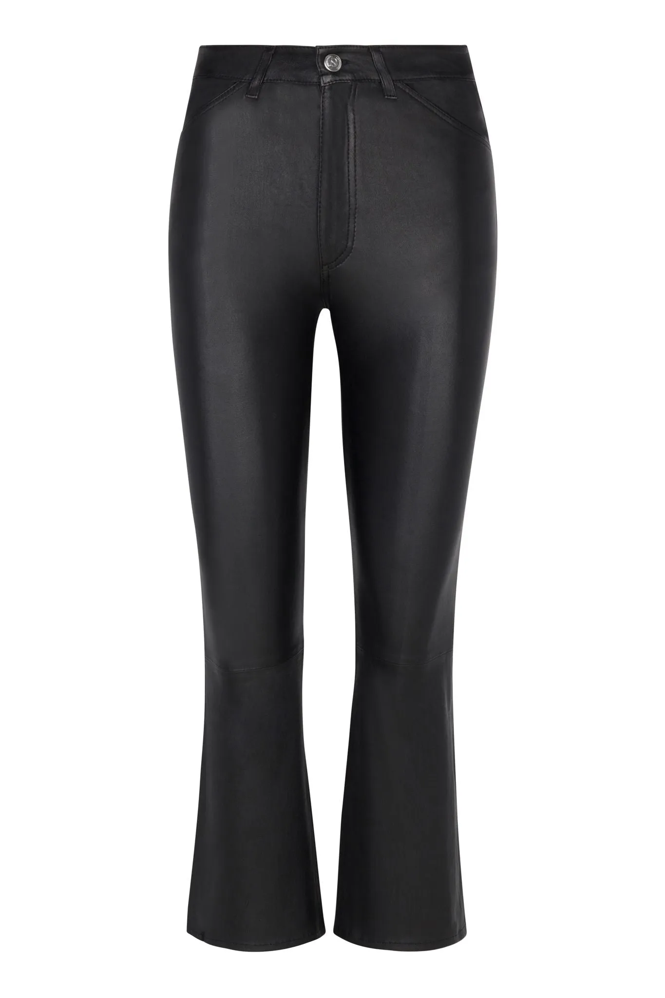 Black Leather 5 Pocket Crop Flare Pants