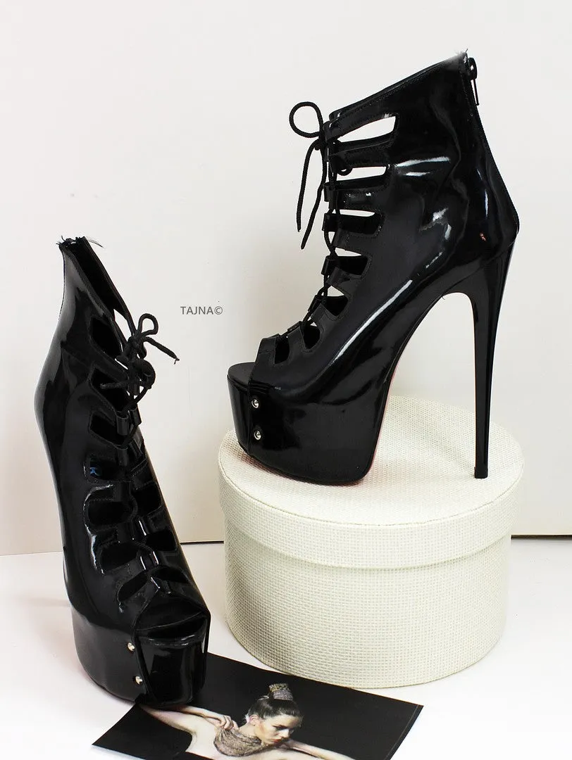 Black Patent Gladiator Platform Heels