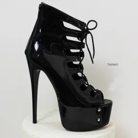 Black Patent Gladiator Platform Heels