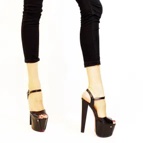 Black Peep Toe Open Back Platform Heels 19 cm