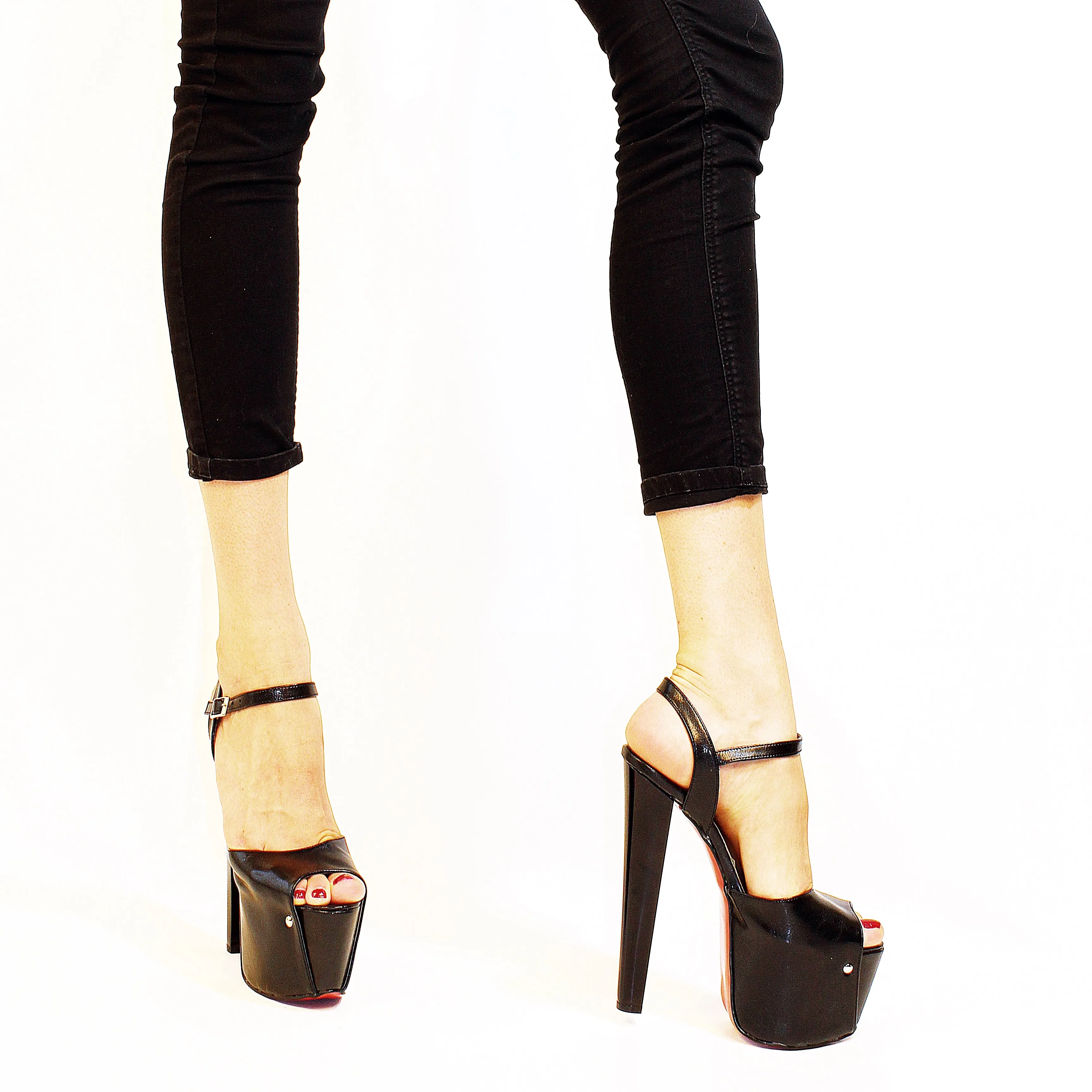 Black Peep Toe Open Back Platform Heels 19 cm