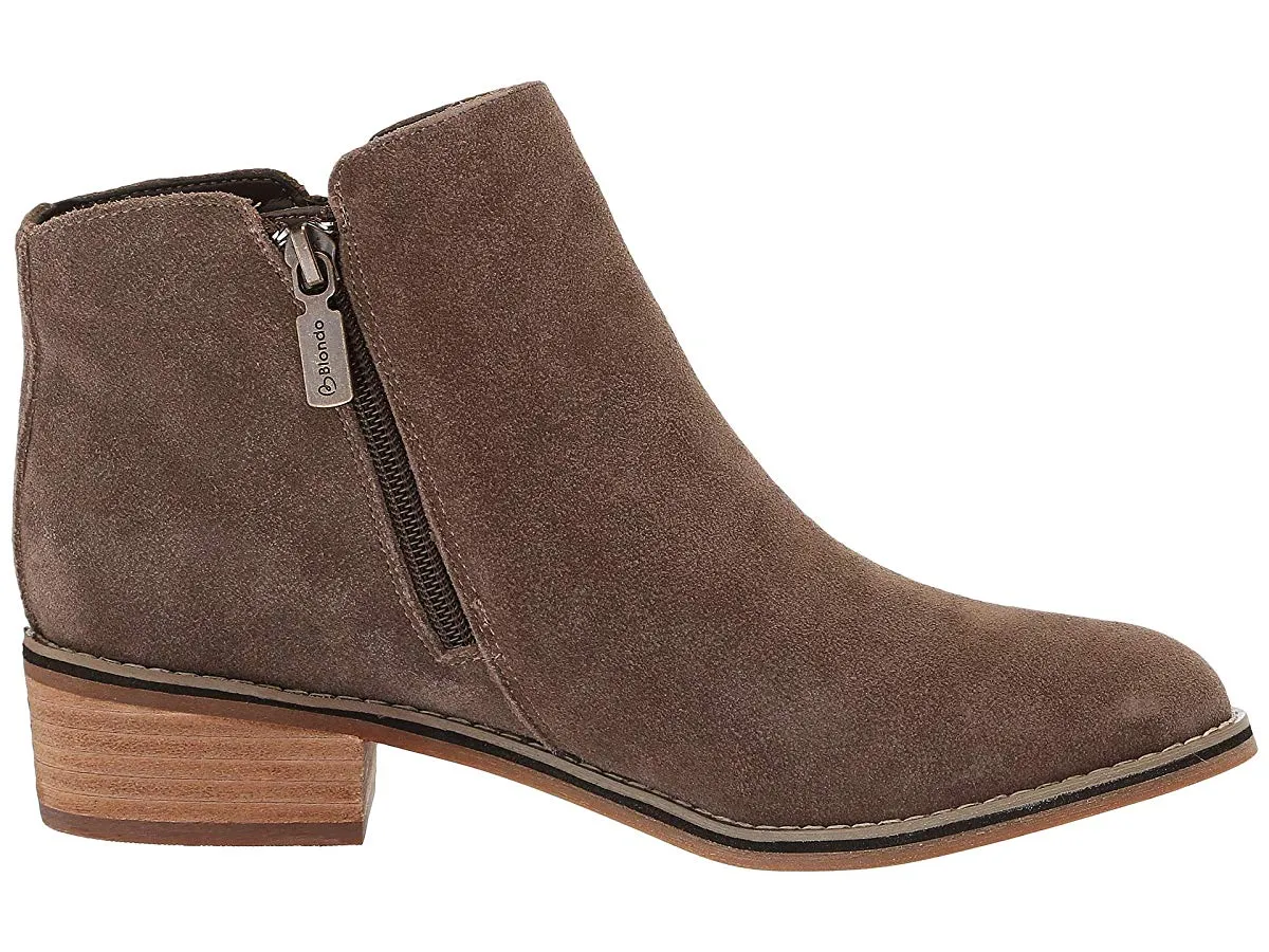 Blondo LIAM Dark Taupe Rounded Toe Stacked Heeled Waterproof Fashion Ankle Boots