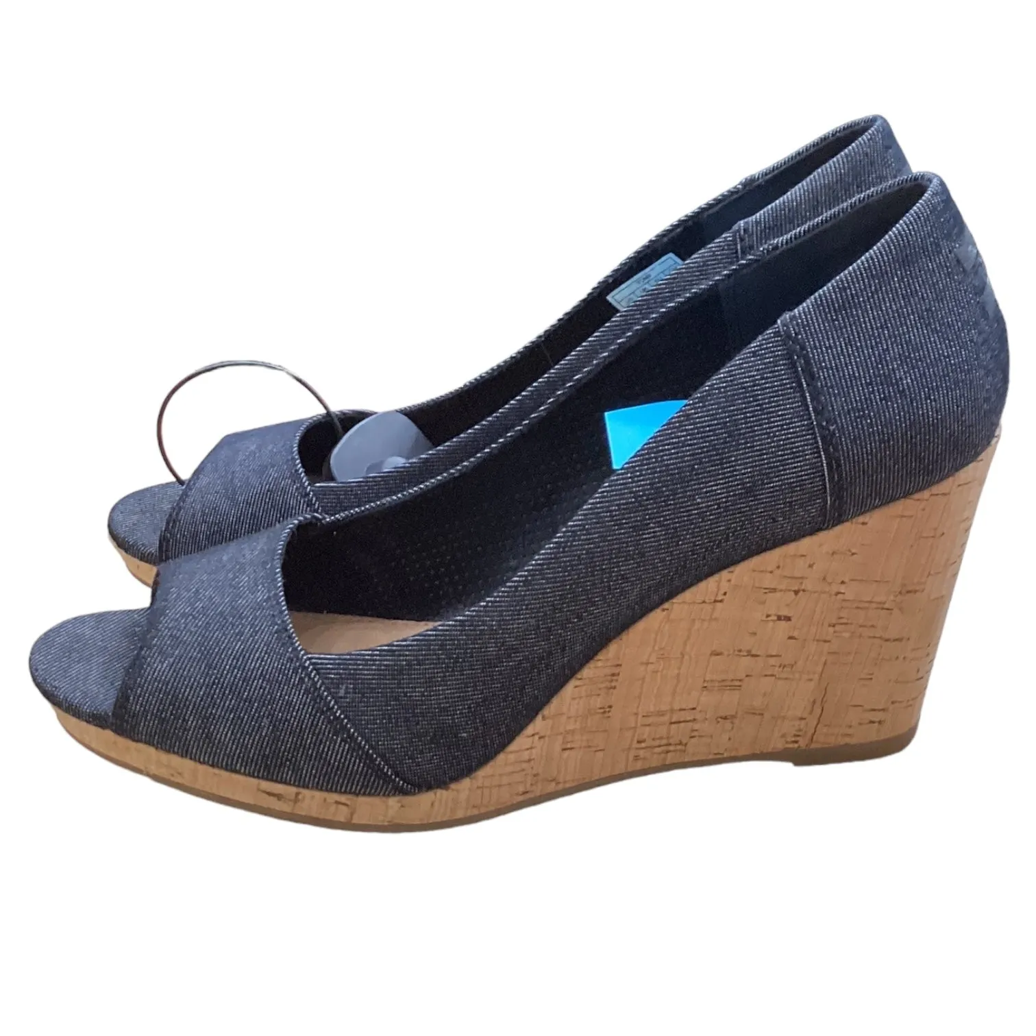 Blue Denim Shoes Heels Wedge Toms, Size 10