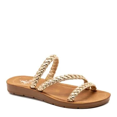 Braided Metallic Strap Slide Sandal