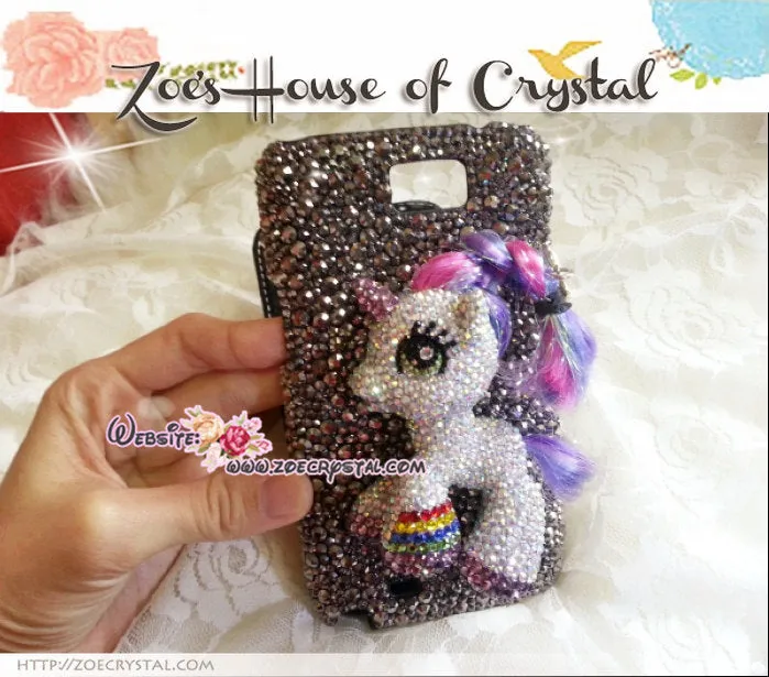 Czech/ Swarovski My Little Pony 3D / Unicorn  BLING Crystal 3D Cell Phone Case - Flip case