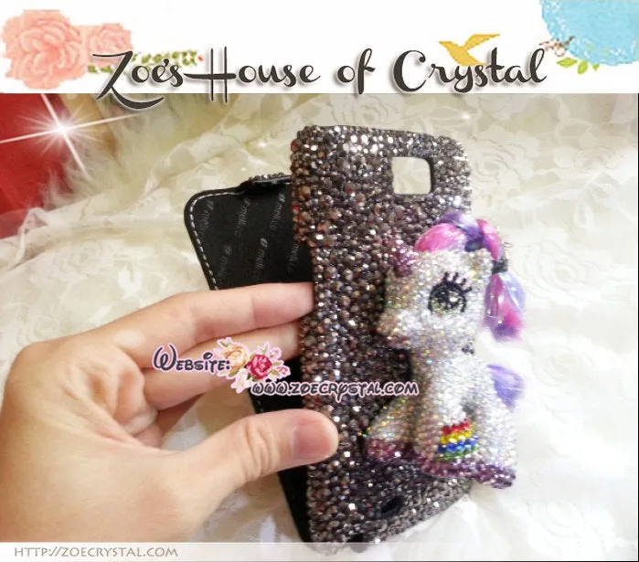 Czech/ Swarovski My Little Pony 3D / Unicorn  BLING Crystal 3D Cell Phone Case - Flip case