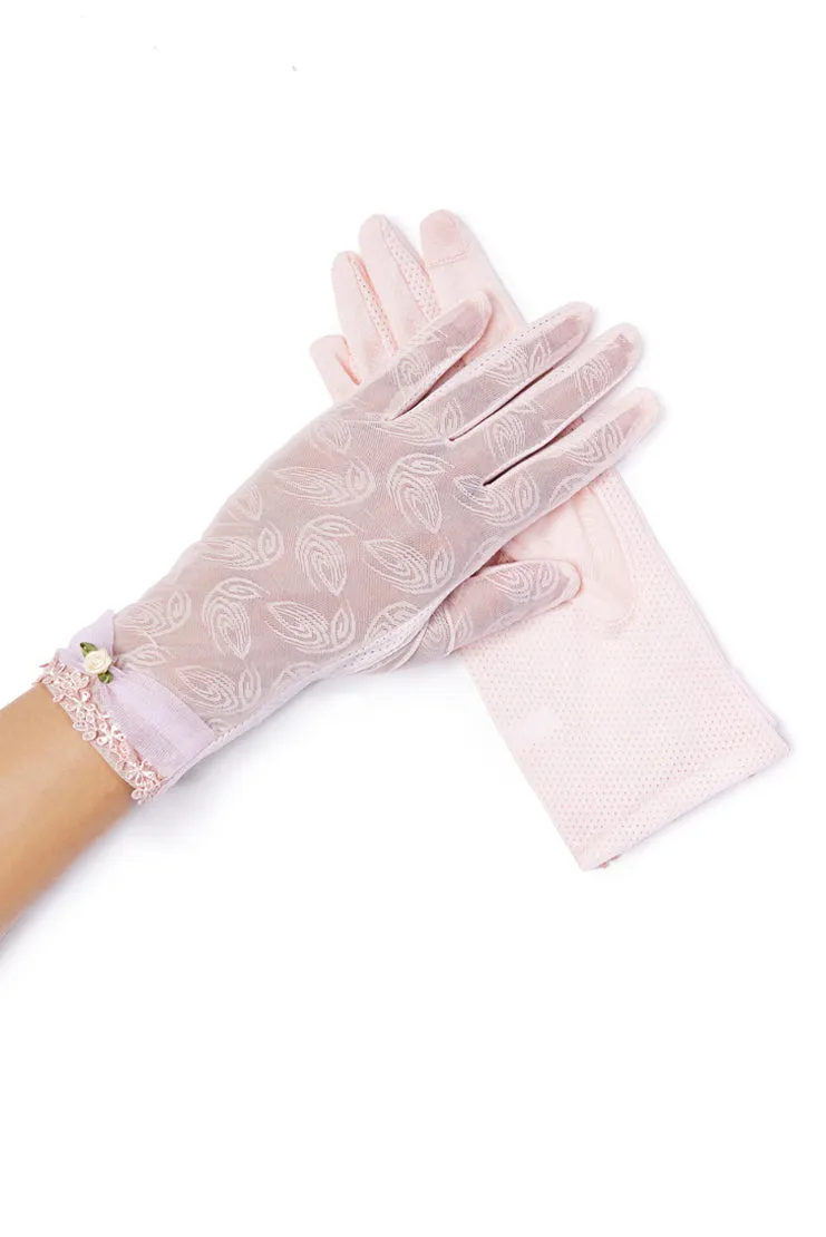 Emmie Rose Sheer Tea Time Gloves - Pink Roses