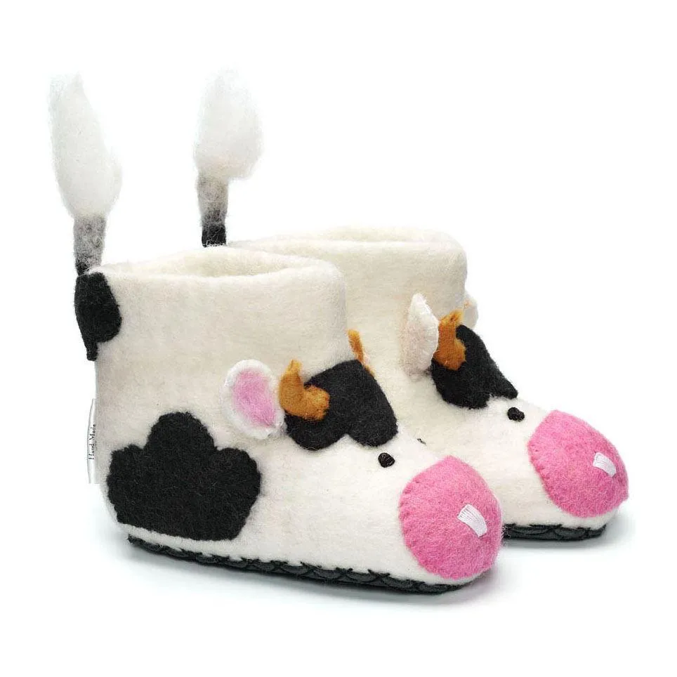 Handmade Felt Slippers - Cow