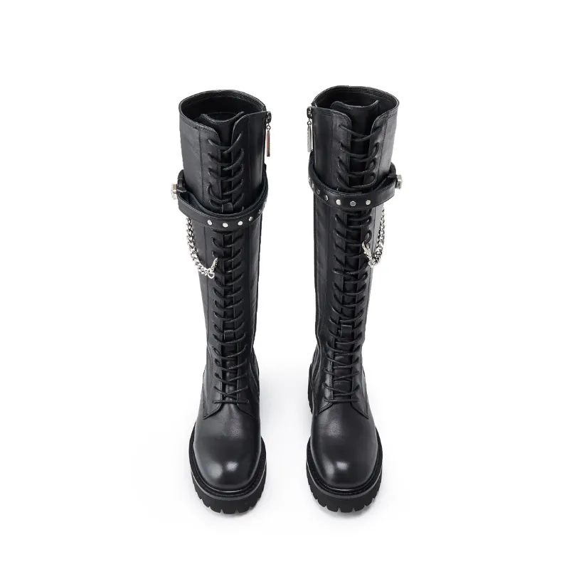 Ladies Chain Leather Combat Boot 5564