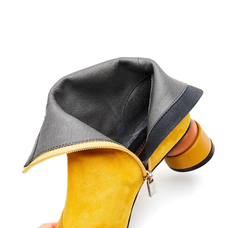 Ladies Color Block Mid Bootie 5570 Yellow