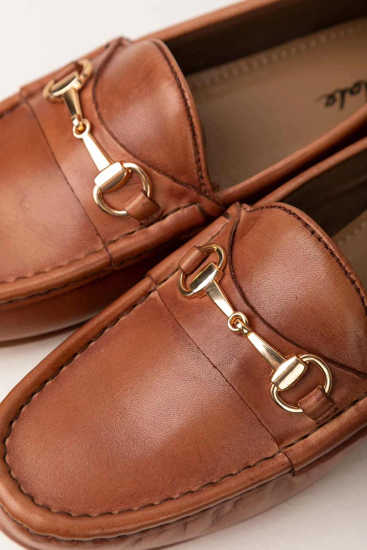 Ladies Leather Tan Loafers - Wrelton