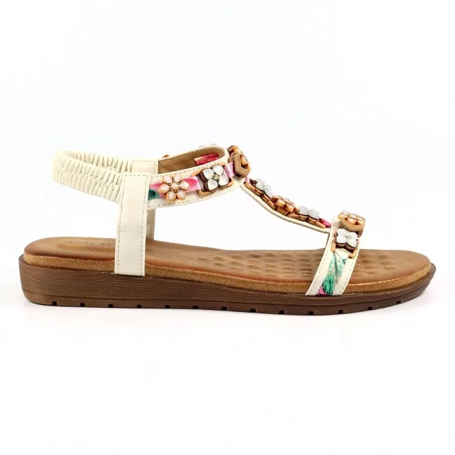 Ladies Lunar BECCA T-Bar  Sandal White Tempo Soft sale