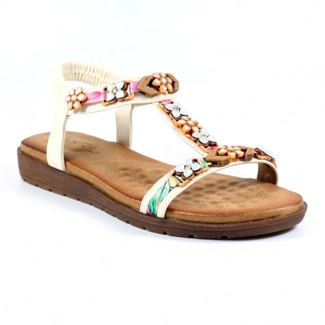 Ladies Lunar BECCA T-Bar  Sandal White Tempo Soft sale