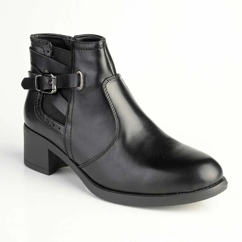 Madison Gusset Fawn Strappy Ankle Boot - Black