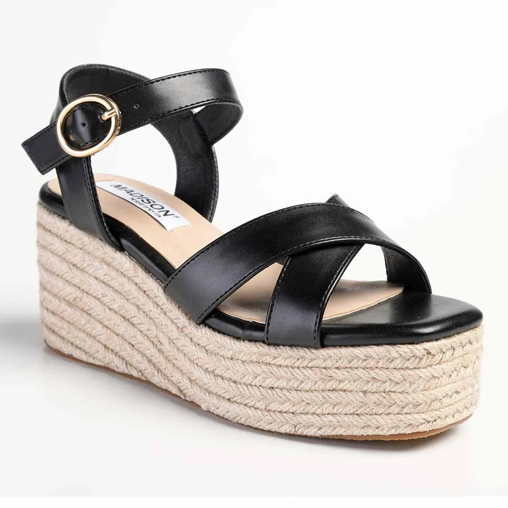 Madison Libby Espadrille Wedge Sandal - Black