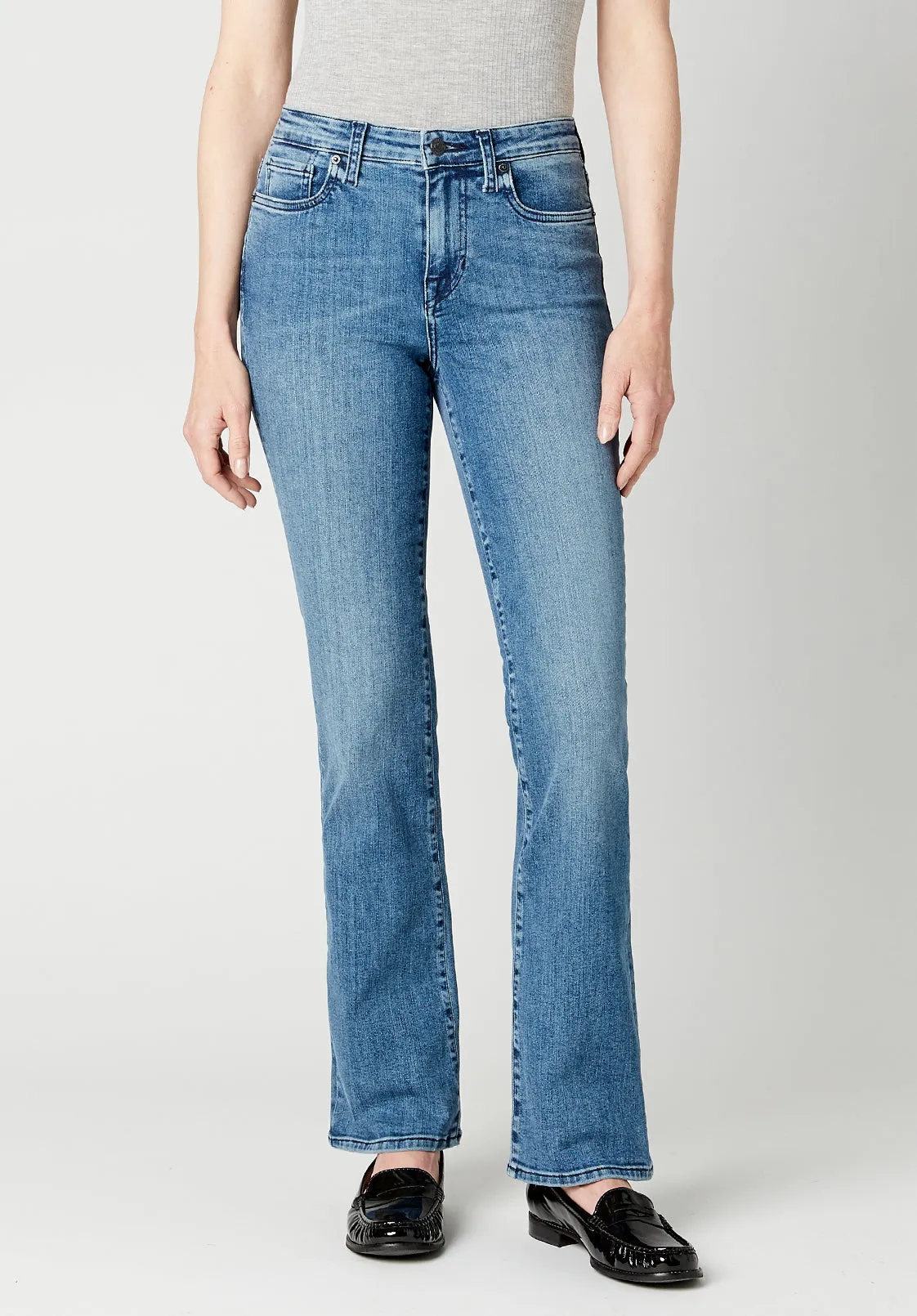 Mid Rise Bootcut Queen Women's Jeans in Whiskered and Sanded Blue - BL15831