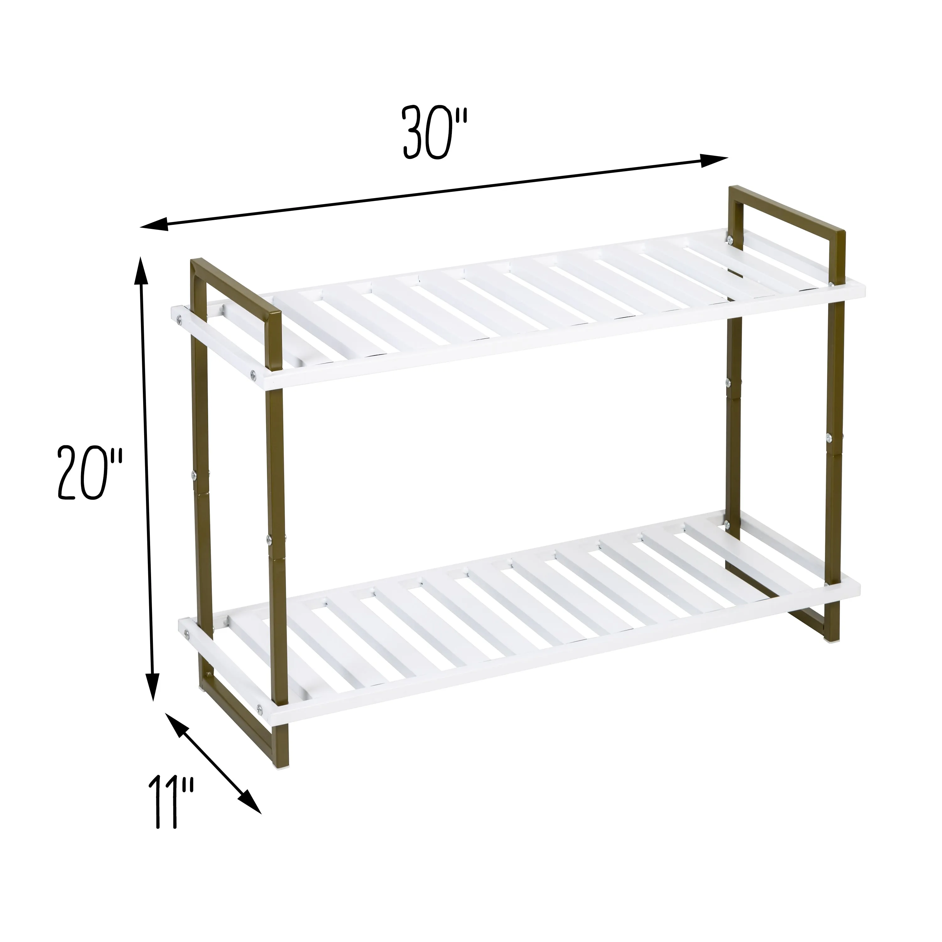 Olive/White 2-Tier Metal Shoe Rack