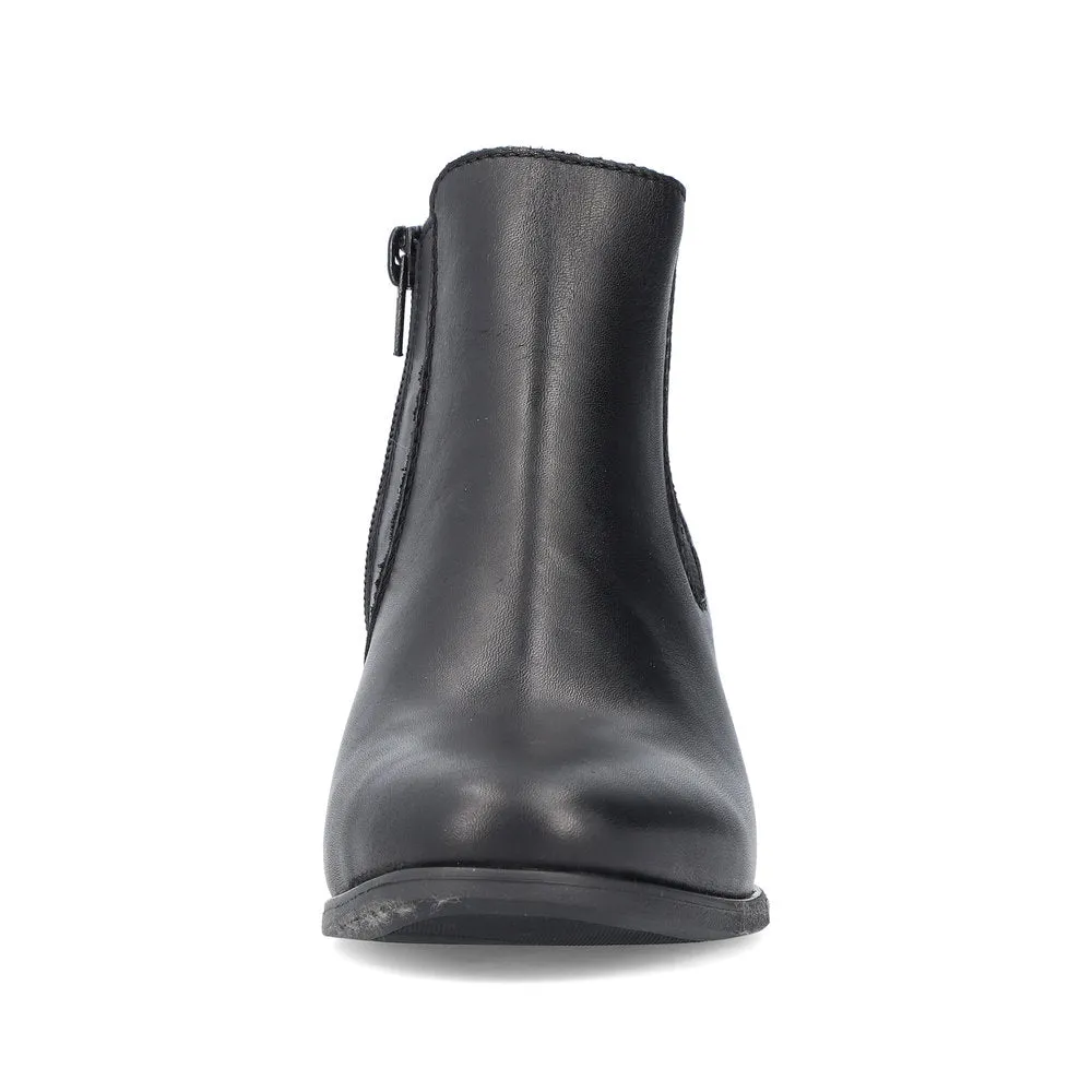 Rieker Dress Boots Black Leather Heel Inside Zip Gusset 50194-00