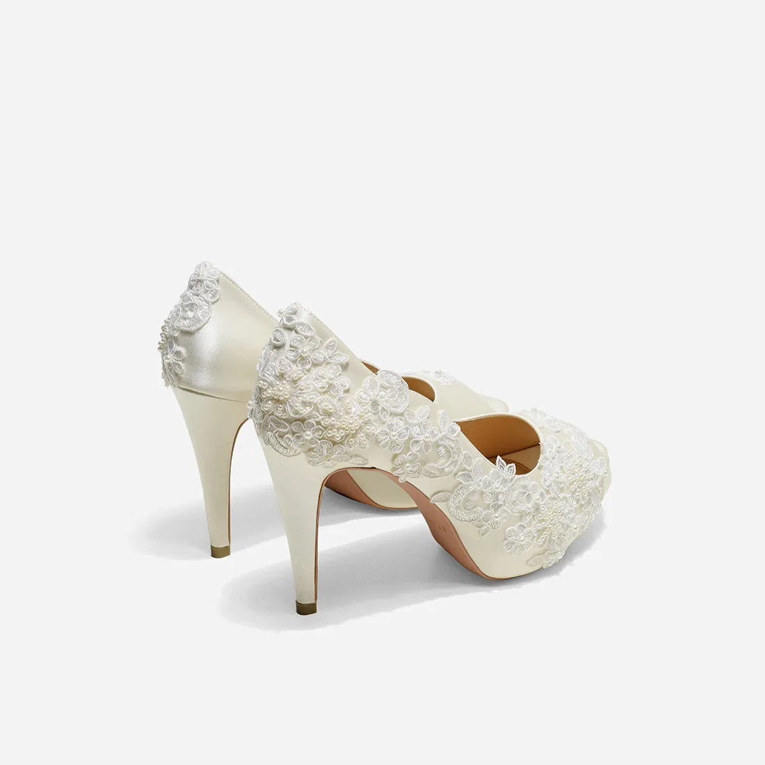 Rosie V2 White Lace Wedding Pumps